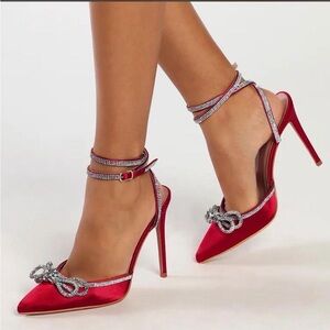 Lulu's Red Satin Heels with Sparkling Accents